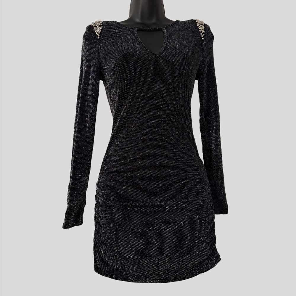 VENUS Shimmering Black Dress with Beaded Shoulders